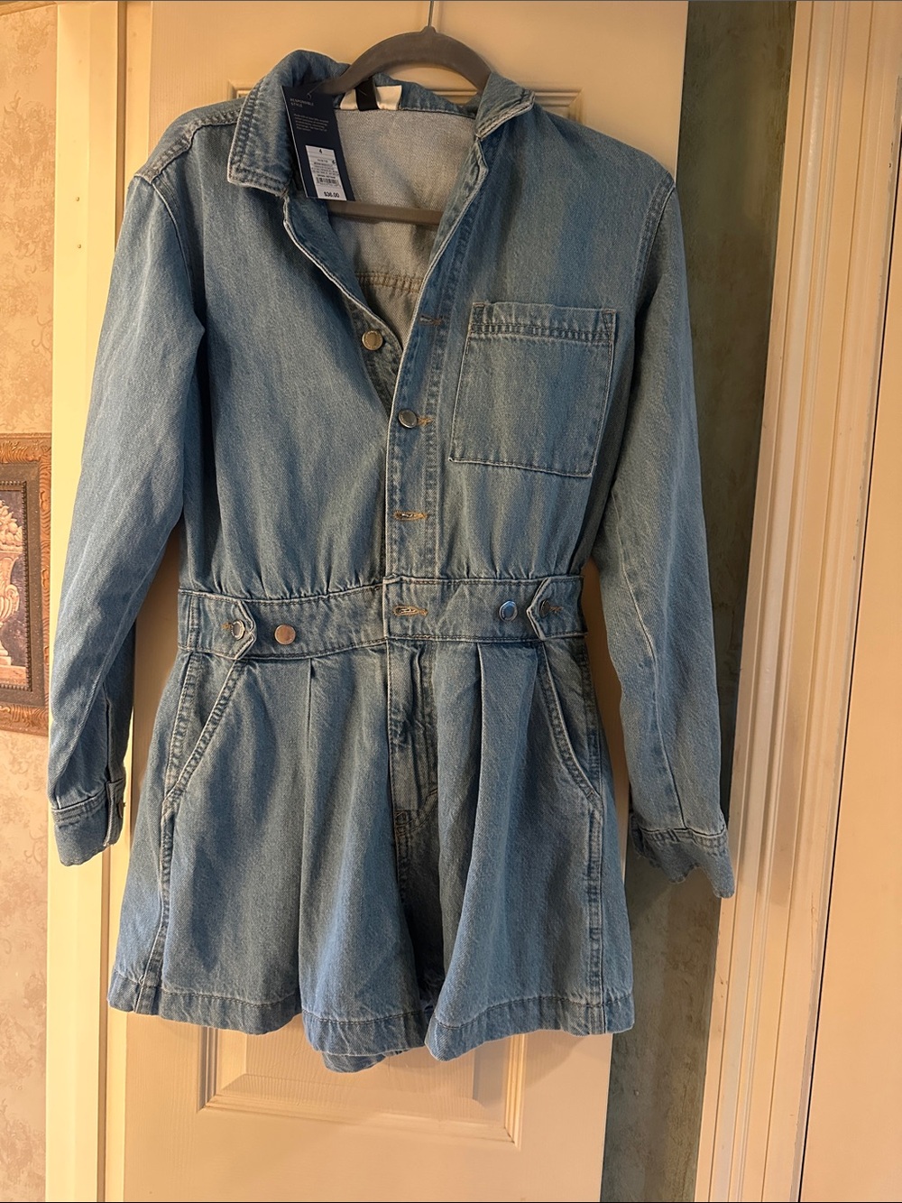 Light Blue Denim One-Piece Jacket Romper